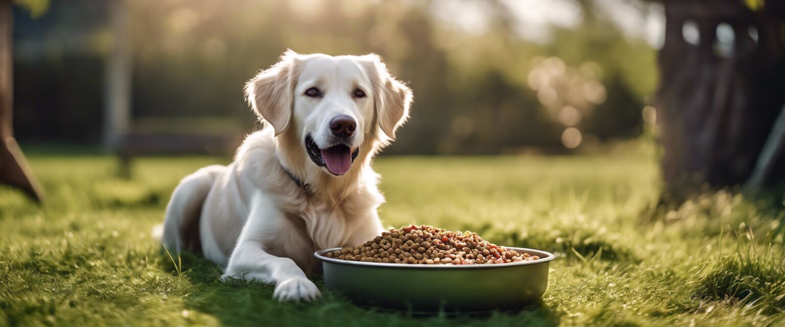 Dog happily eating organic food